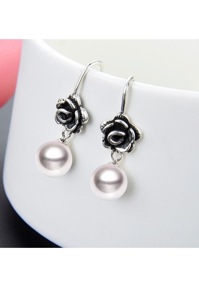 Thai Silver Rose Bead Earrings
