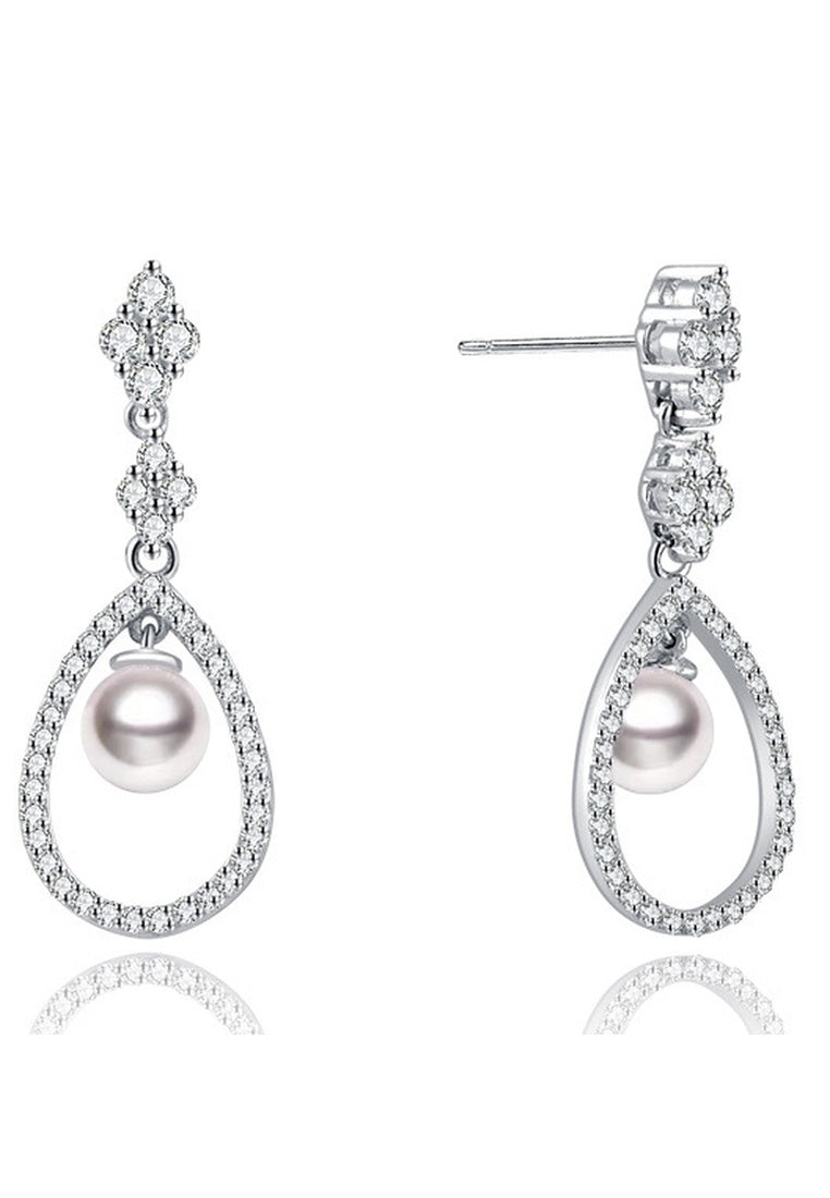 Sterling Silver Bead Drop Earrings with Diamonds
