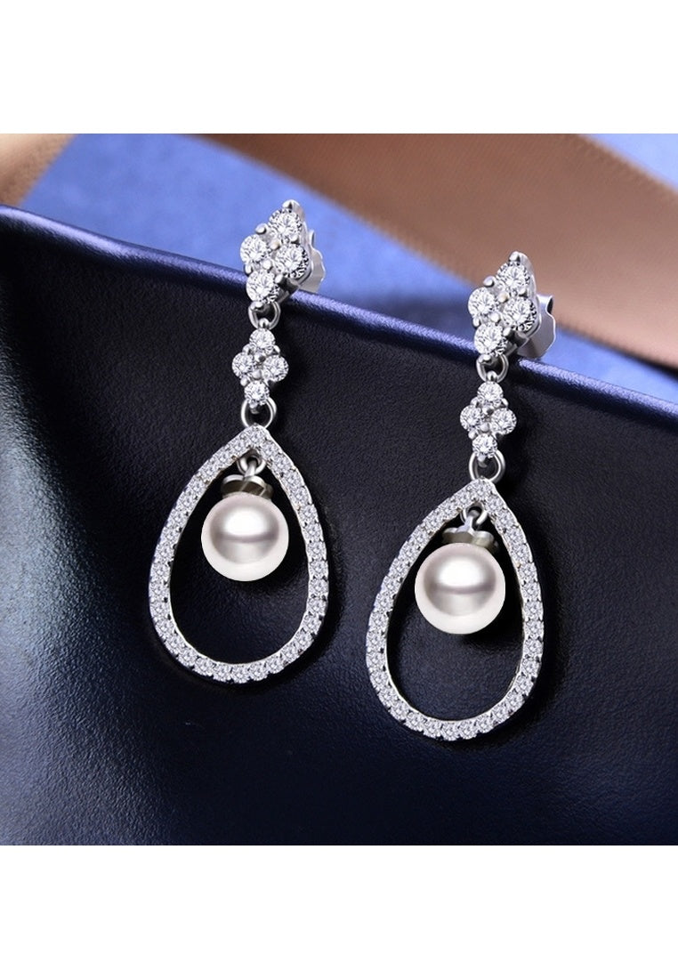 Sterling Silver Bead Drop Earrings with Diamonds