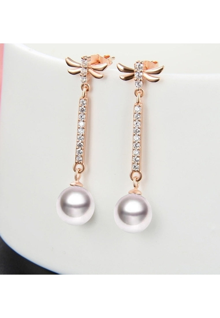Sterling Silver Diamond Dragonfly Rose Gold Stud Earrings