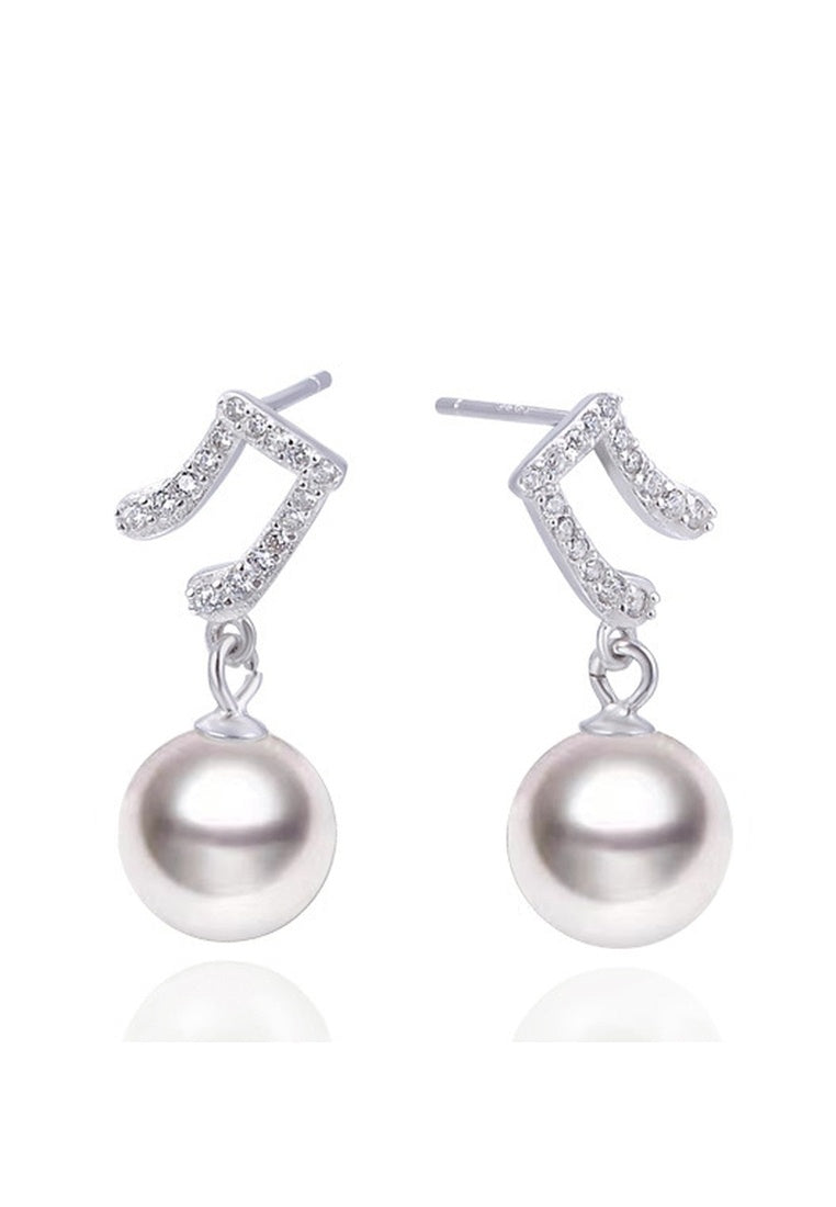 Sterling Silver Bead Notes Microset Zircon Drop Earrings