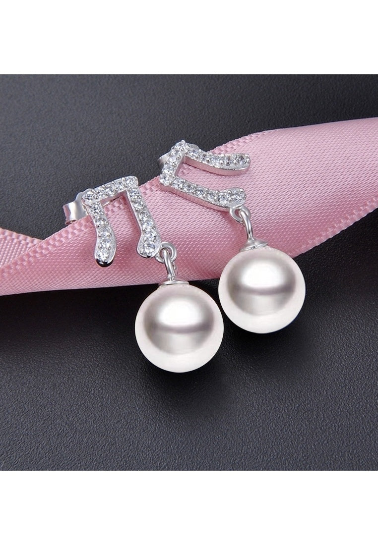 Sterling Silver Bead Notes Microset Zircon Drop Earrings