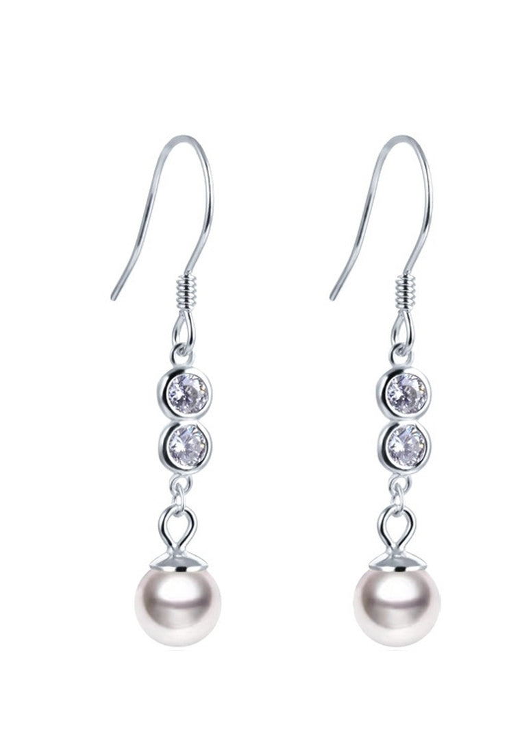 Sterling Silver Beads and Zircon Hooks Earrings