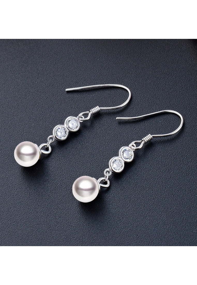 Sterling Silver Beads and Zircon Hooks Earrings