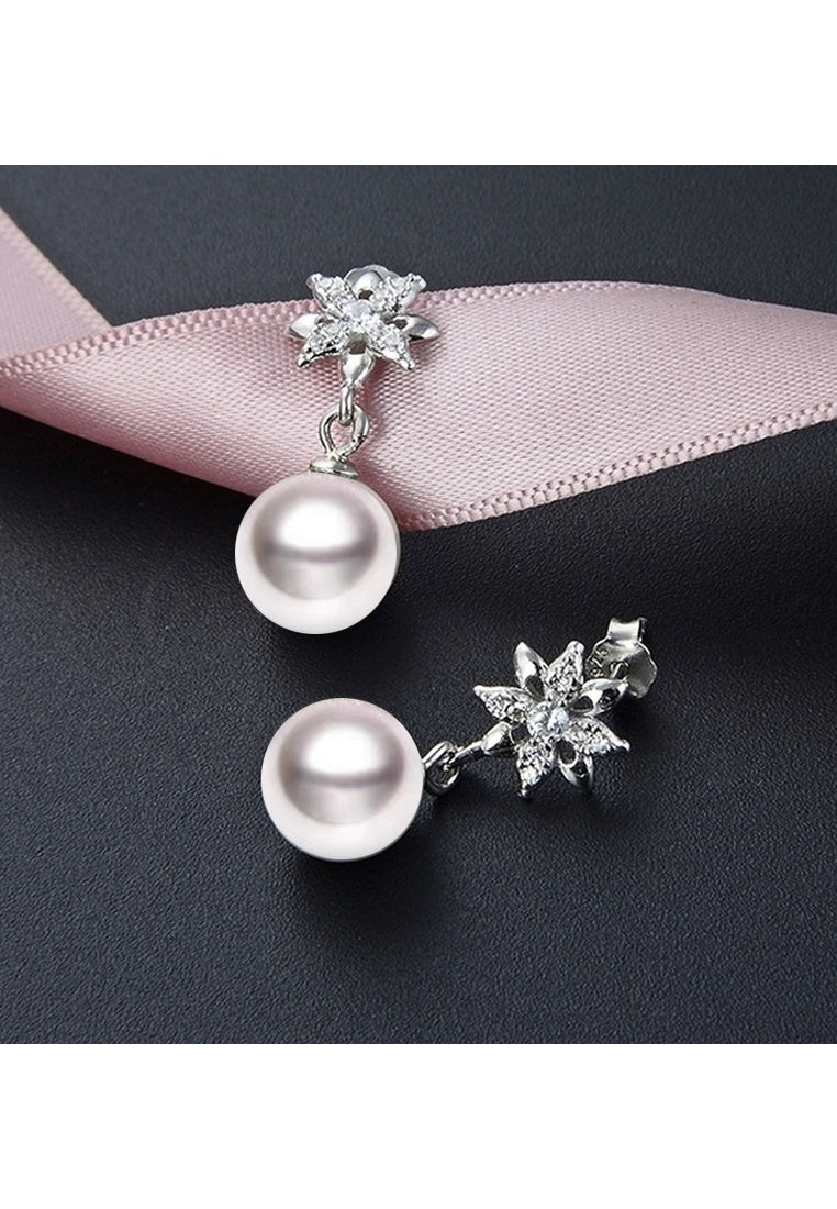 Flower Zircon And Bead Earrings