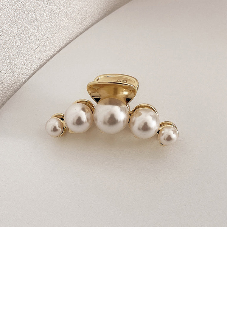 Elegant Gold Plated Pearl Geometric Hair Claw