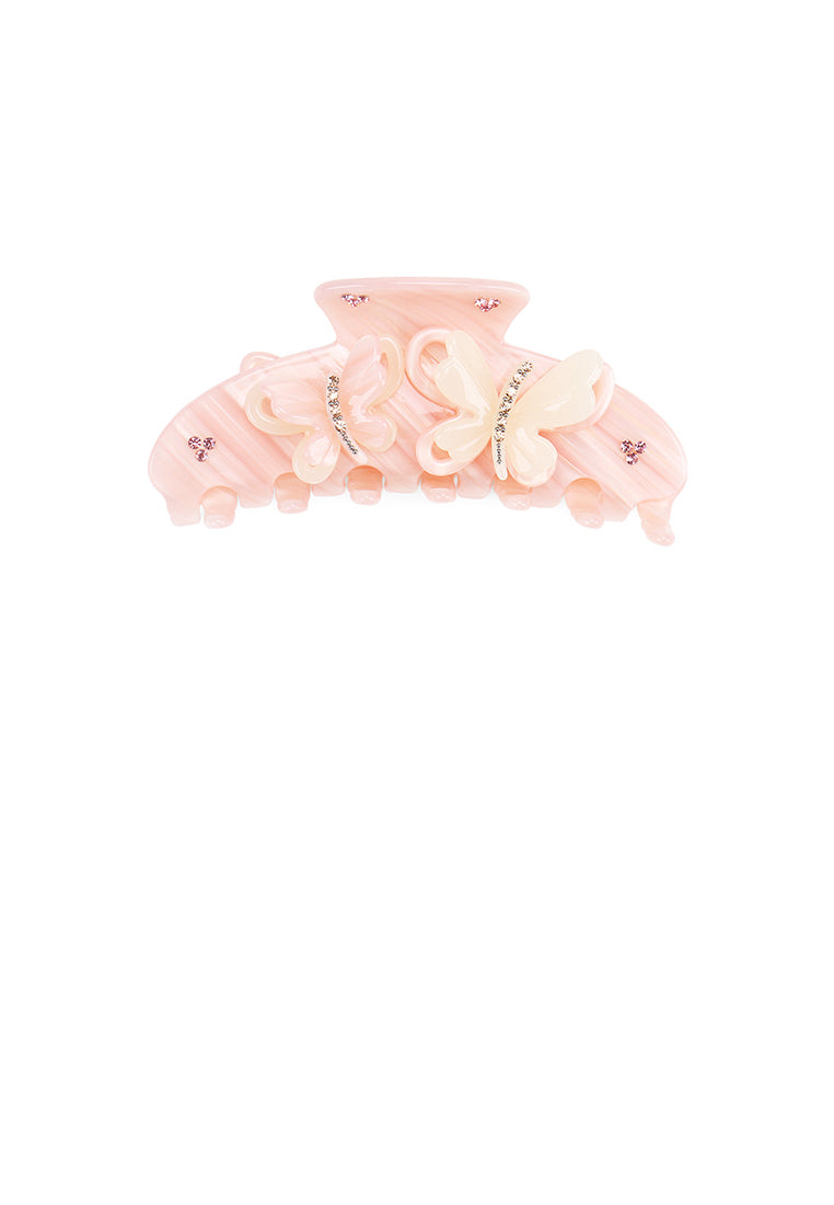 Chic Pink Butterfly Hair Claw With Cubic Zirconia