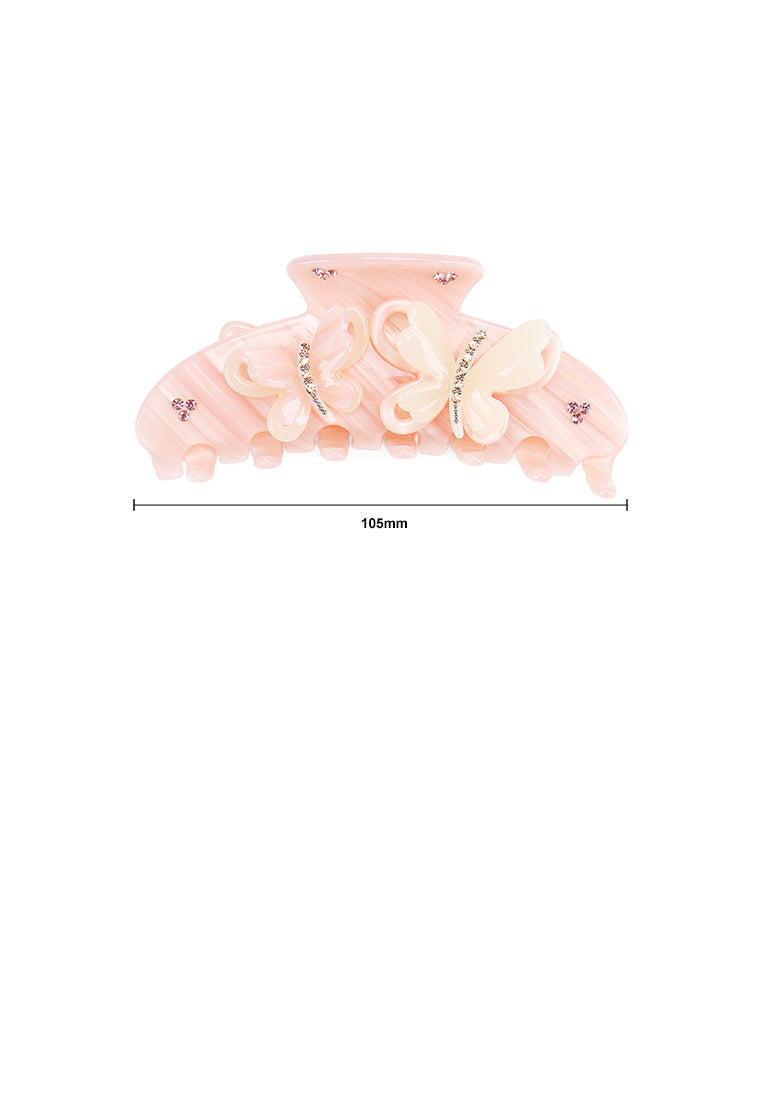 Chic Pink Butterfly Hair Claw With Cubic Zirconia
