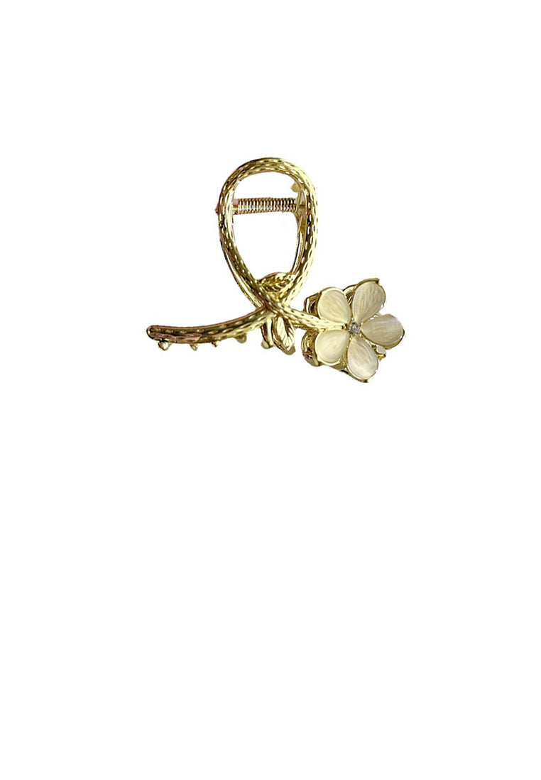 Trendy Gold Plated Opal Flower Hair Claw
