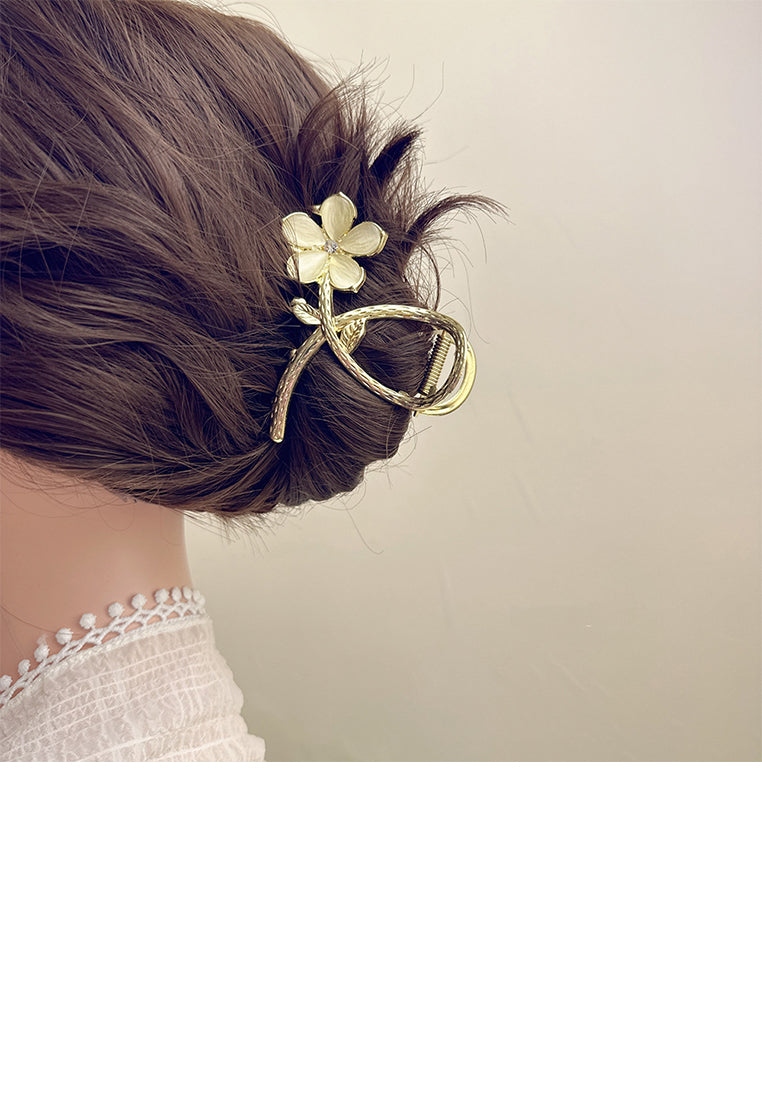 Trendy Gold Plated Opal Flower Hair Claw