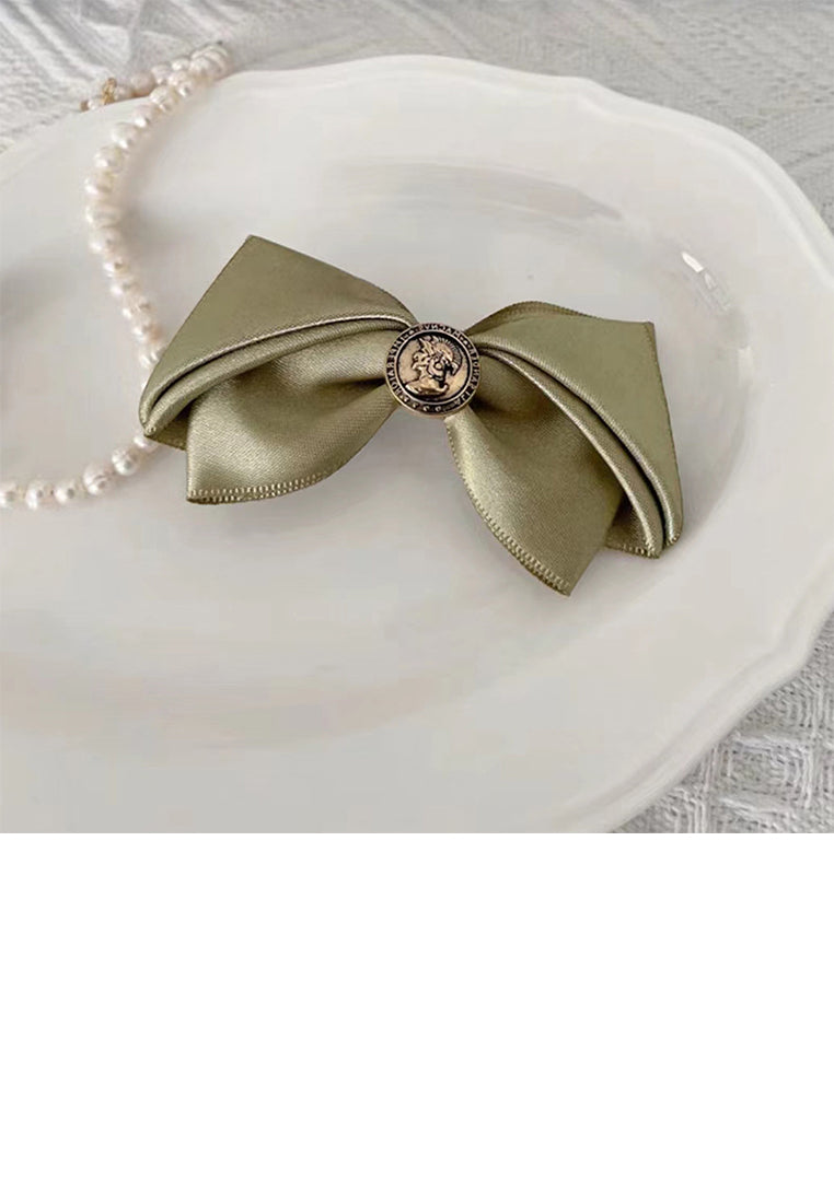 Vintage Green Ribbon Hair Clip