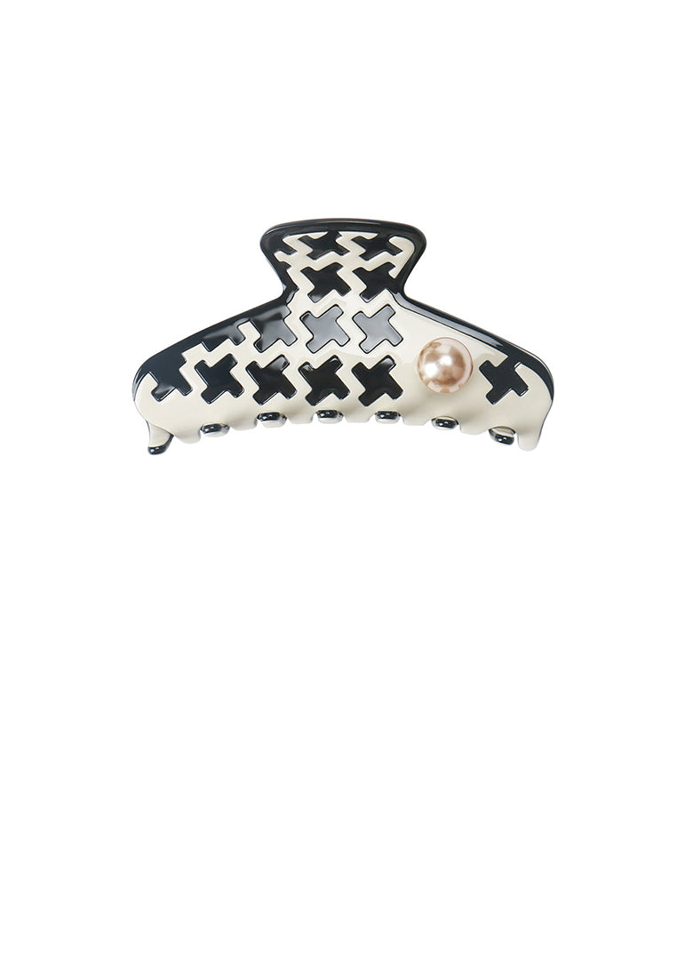 Stylish Houndstooth Pattern Geometric Hair Claw With Pearls
