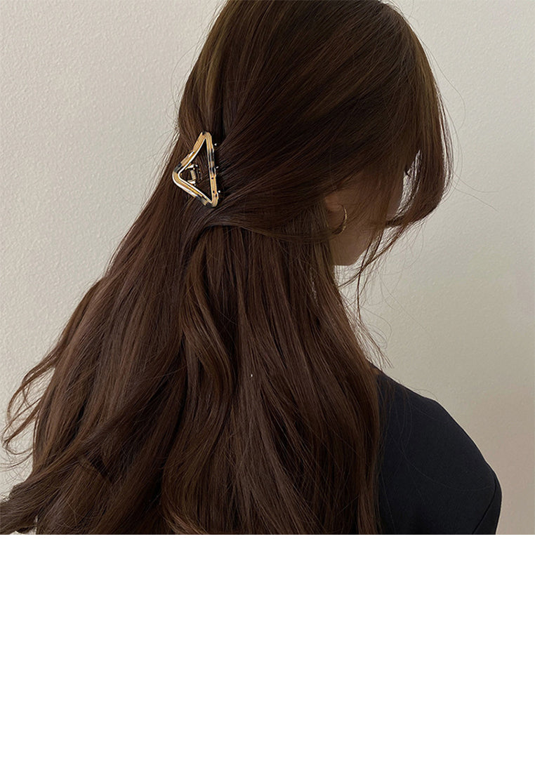 Stylish Gold Plated White Pattern Geometric Hair Claw