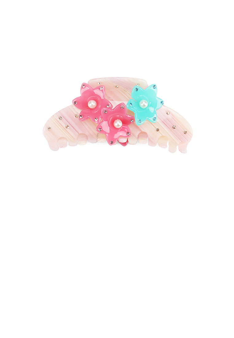 Simple And Fashionable Pink Pearl Geometric Hair Claw With Cubic Zirconia