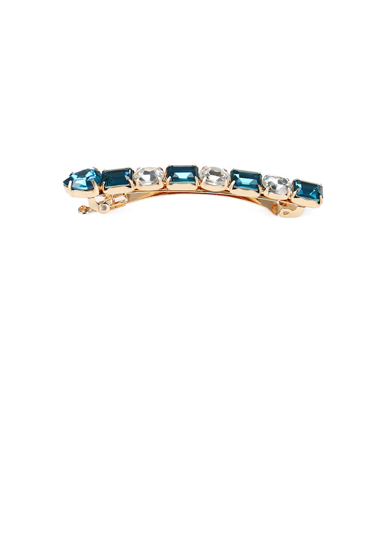 Fashion And Simple Plated Gold Geometric Hair Clip With Blue Cubic Zirconia - Luxurious Look