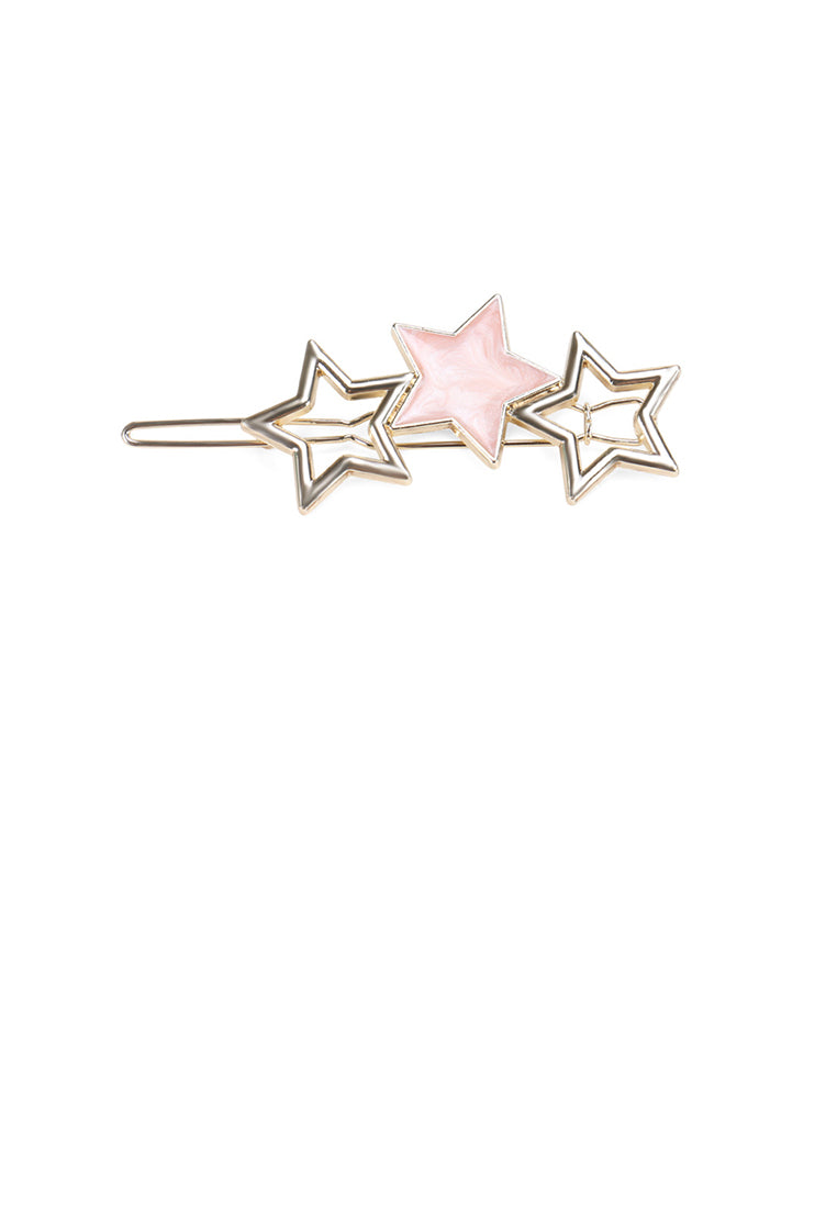 Simple Temperament Plated Gold Pink Star Hair Clip - Vibrant Color