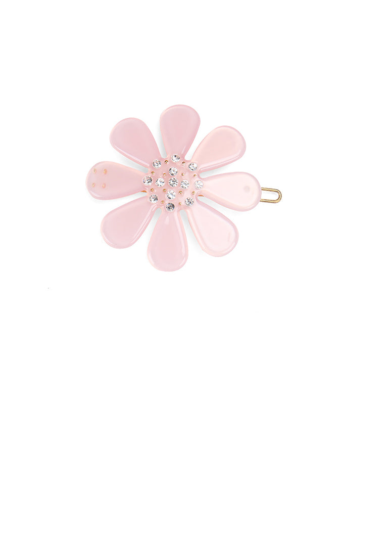 Fashion Simple Light Pink Flower Hair Clip With Cubic Zirconia - Luxurious Look - Vibrant Color