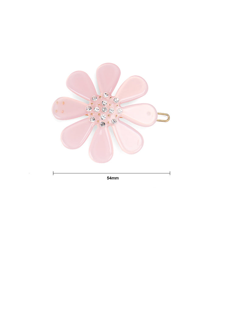 Fashion Simple Light Pink Flower Hair Clip With Cubic Zirconia - Luxurious Look - Vibrant Color