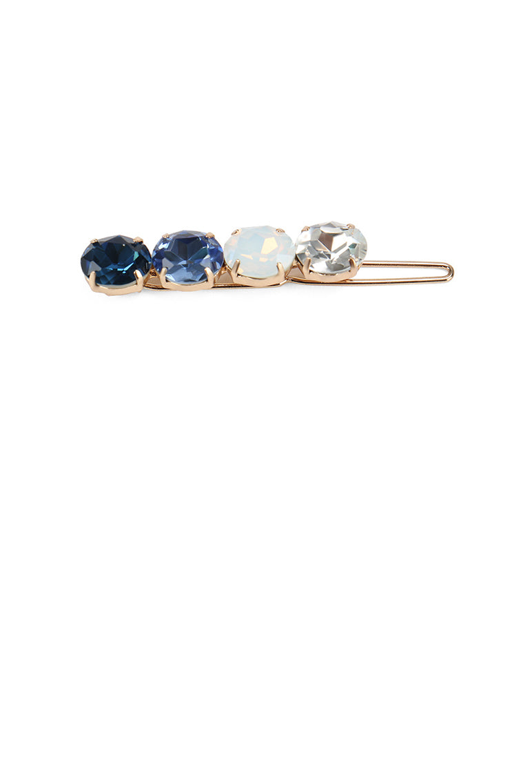 Fashion Simple Plated Gold Blue Cubic Zirconia Round Geometric Hair Clip - Luxurious Look