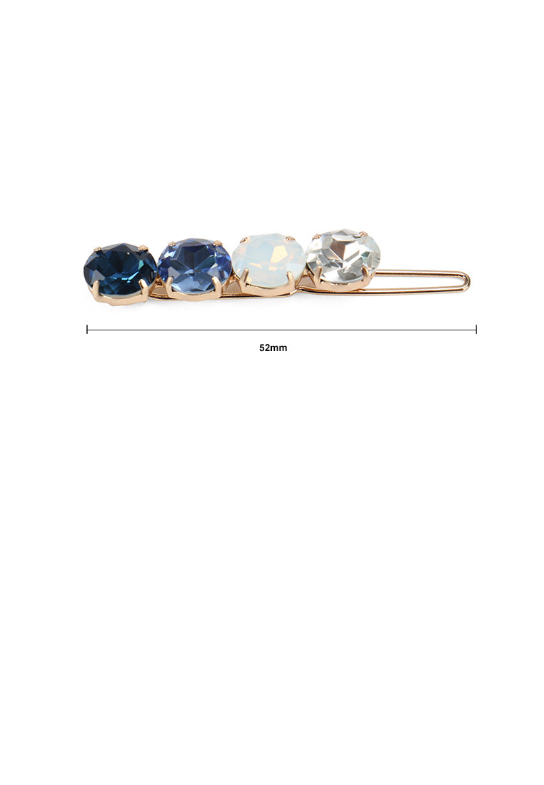 Fashion Simple Plated Gold Blue Cubic Zirconia Round Geometric Hair Clip - Luxurious Look