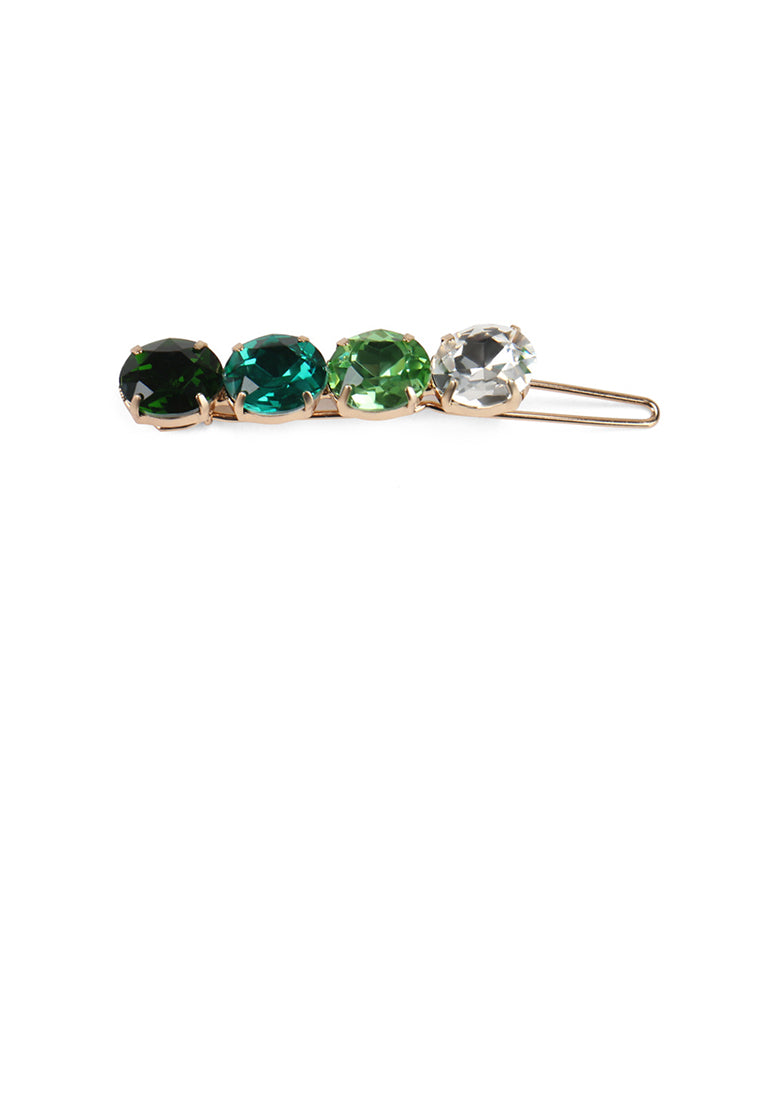 Fashion Simple Plated Gold Green Cubic Zirconia Round Geometric Hair Clip - Luxurious Look