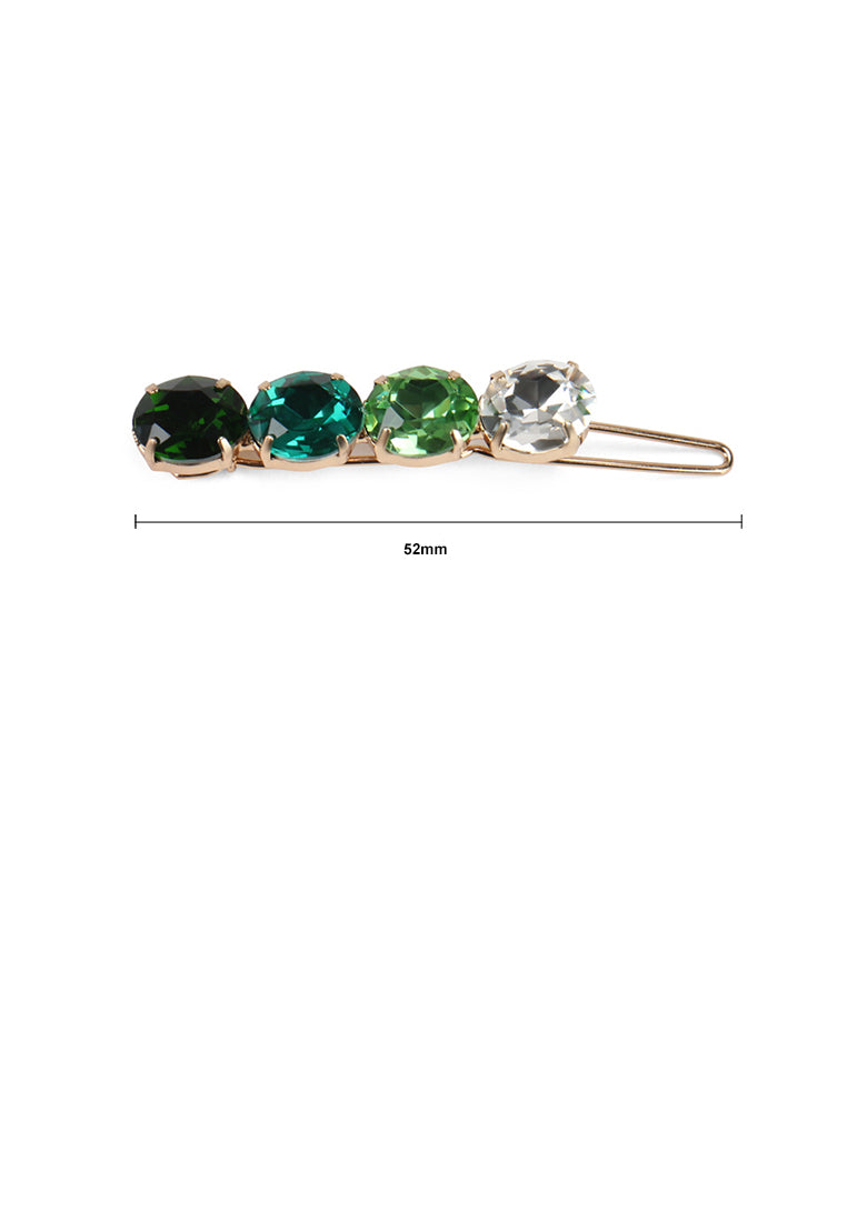 Fashion Simple Plated Gold Green Cubic Zirconia Round Geometric Hair Clip - Luxurious Look