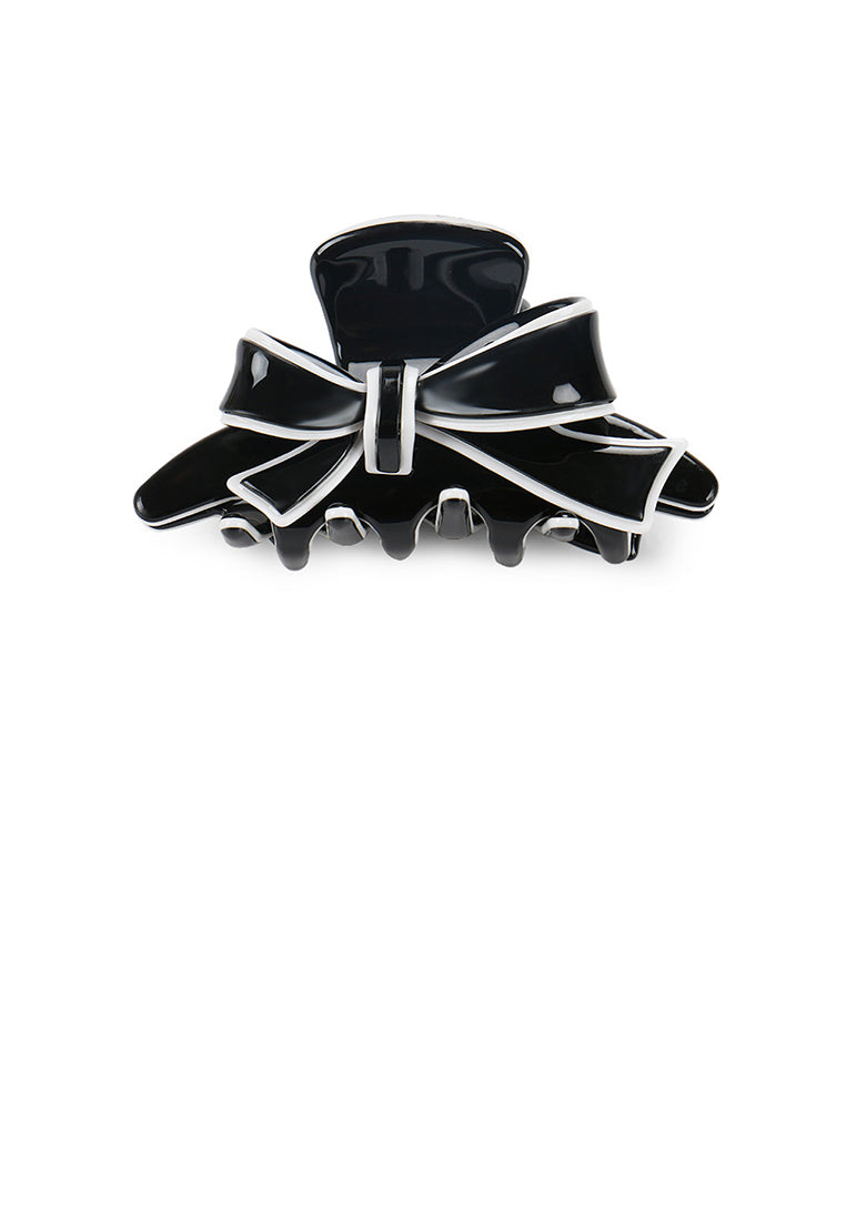 Fashion And Elegant White Border Ribbon Black Large Hair Claw - Elegant Hairpiece