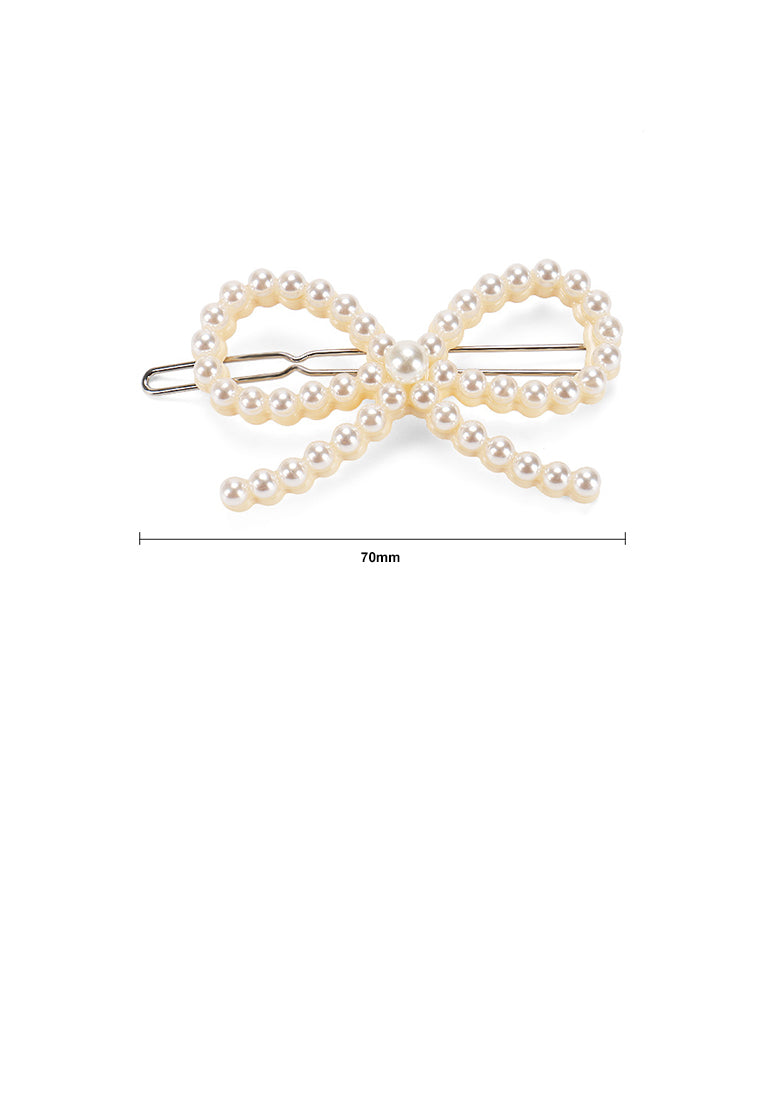 Fashion Simple Hollow Ribbon White Imitation Pearl Hair Clip - Luxurious Look