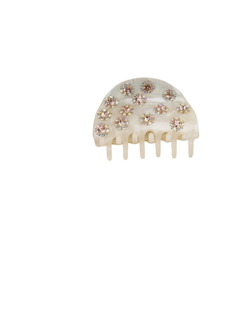 Simple And Bright Geometric Beige Hair Claw With White Cubic Zirconia - Elegant Hairpiece - Luxurious Look