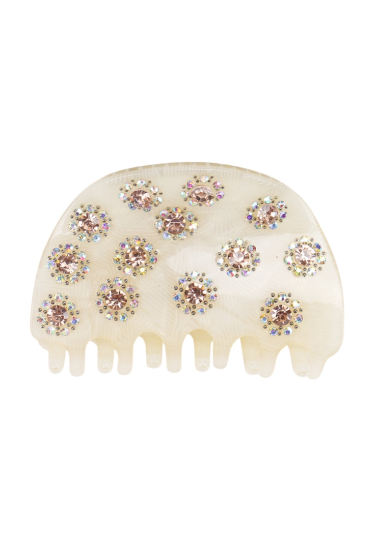 Simple And Bright Geometric Beige Hair Claw With White Cubic Zirconia - Elegant Hairpiece - Luxurious Look