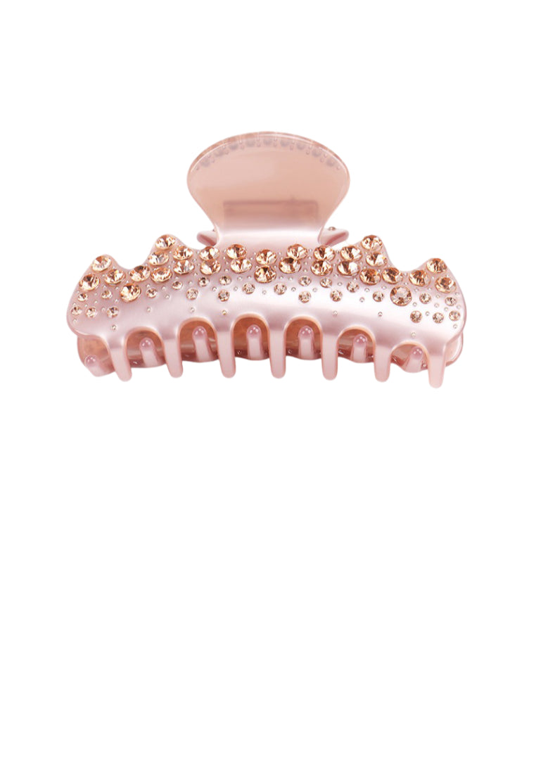 Simple And Fashion Geometric Pink Hair Claw With Champagne Cubic Zirconia - Elegant Hairpiece - Luxurious Look - Vibrant Color