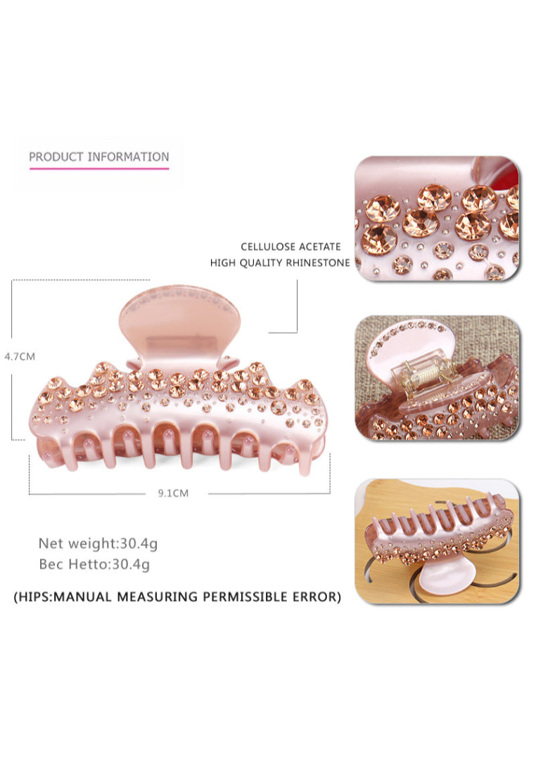 Simple And Fashion Geometric Pink Hair Claw With Champagne Cubic Zirconia - Elegant Hairpiece - Luxurious Look - Vibrant Color