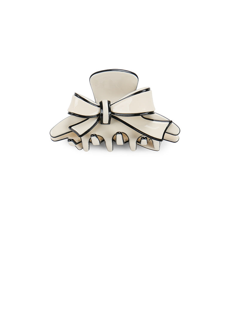 Fashion And Elegant Black Border Ribbon Beige Small Hair Claw - Elegant Hairpiece