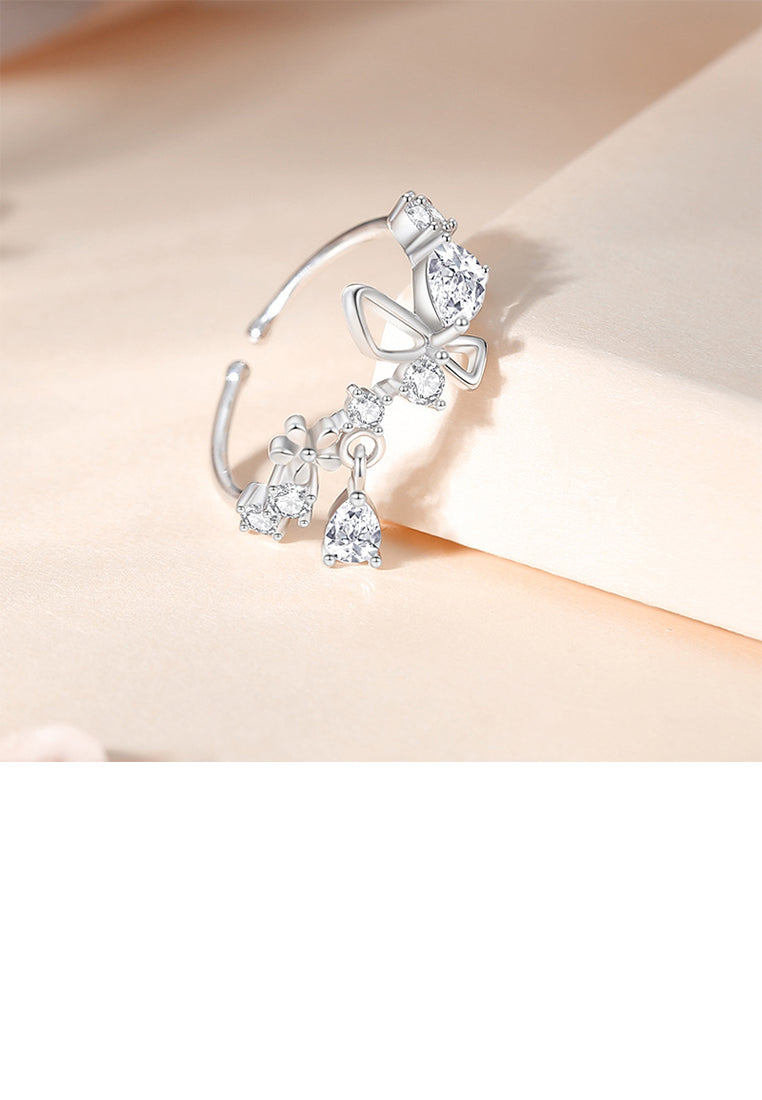 925 Sterling Silver Fashion Temperament Butterfly Flower Adjustable Open Ring With Cubic Zirconia - Luxurious Look