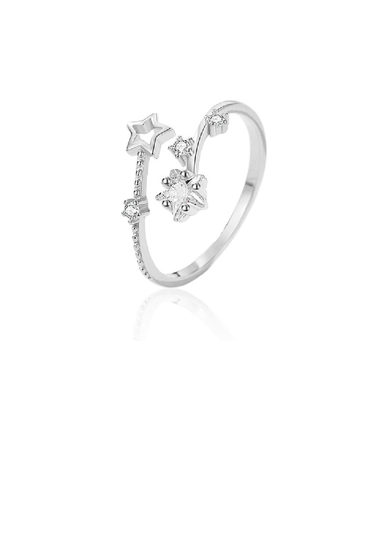 925 Sterling Silver Simple Cute Star Adjustable Open Ring With Cubic Zirconia - Luxurious Look