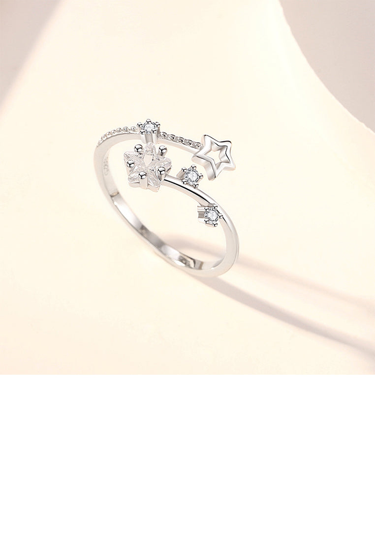 925 Sterling Silver Simple Cute Star Adjustable Open Ring With Cubic Zirconia - Luxurious Look
