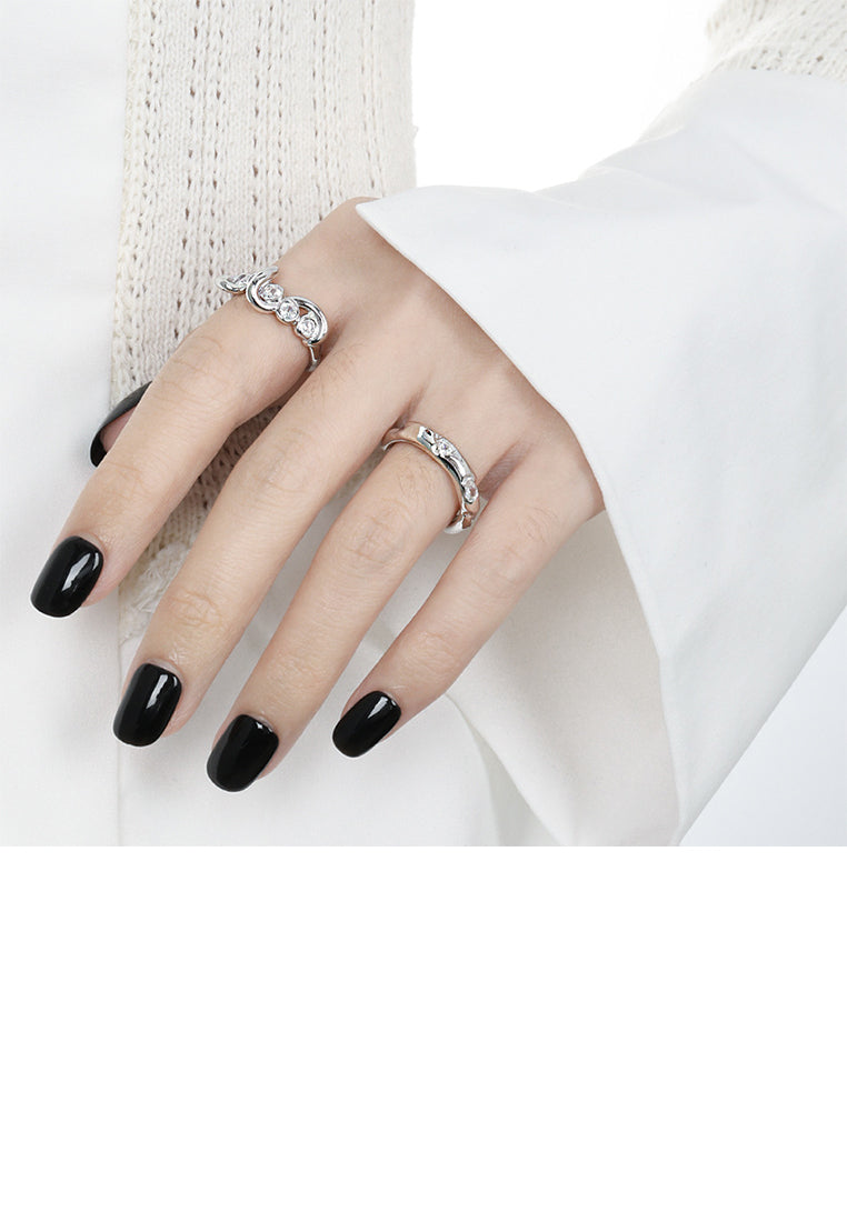 925 Sterling Silver Simple and Fashion Irregular Geometric Adjustable Open Ring with Cubic Zirconia - Luxurious Look