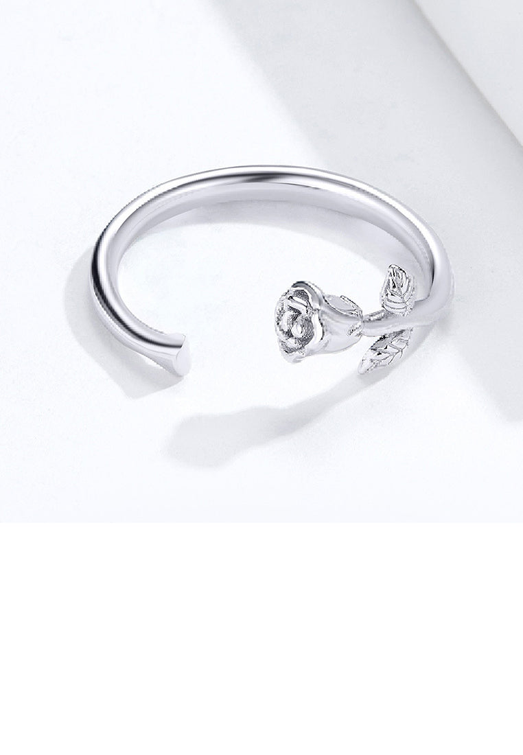 925 Sterling Silver Simple Temperament Rose Geometric Adjustable Open Ring