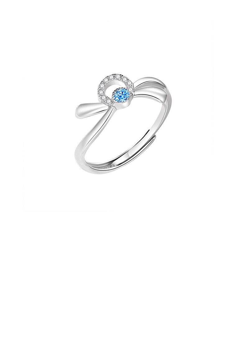925 Sterling Silver Simple Sweet Ribbon Adjustable Ring with Cubic Zirconia - Luxurious Look