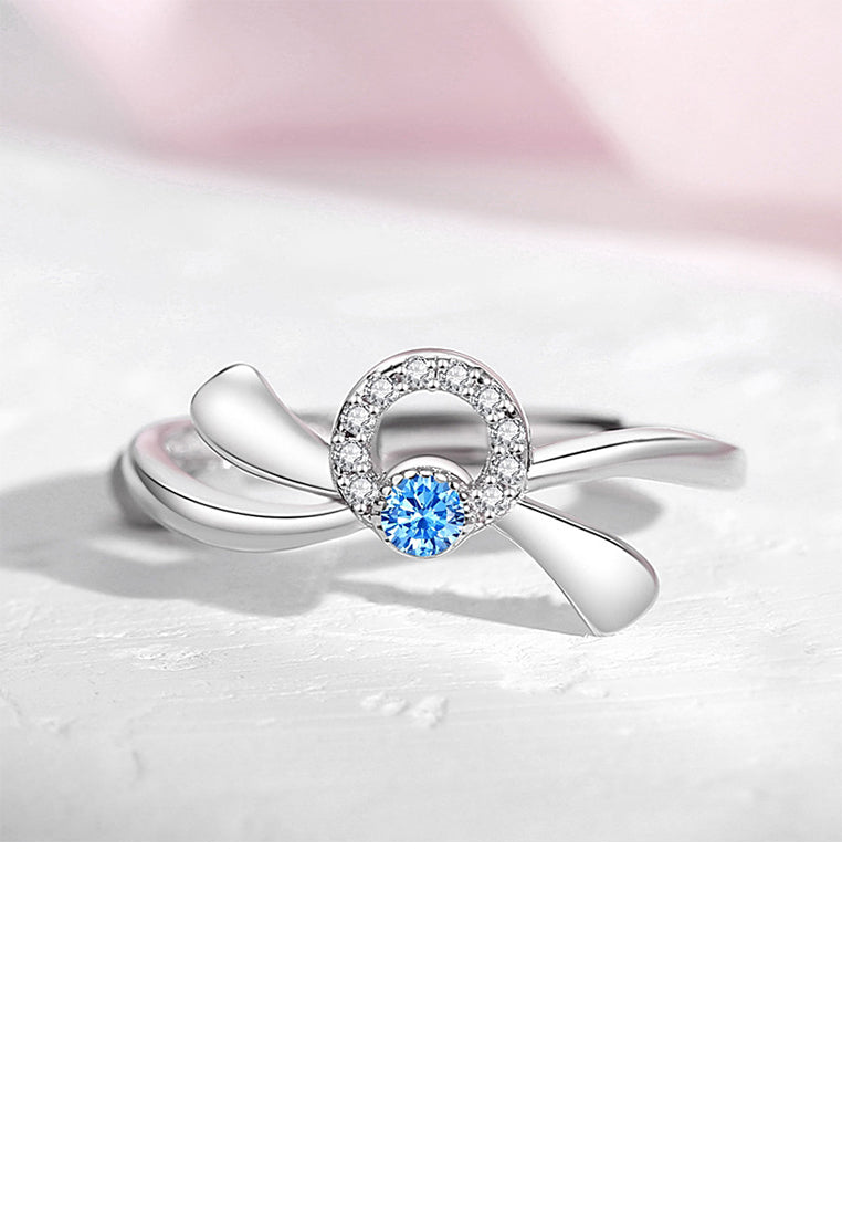 925 Sterling Silver Simple Sweet Ribbon Adjustable Ring with Cubic Zirconia - Luxurious Look