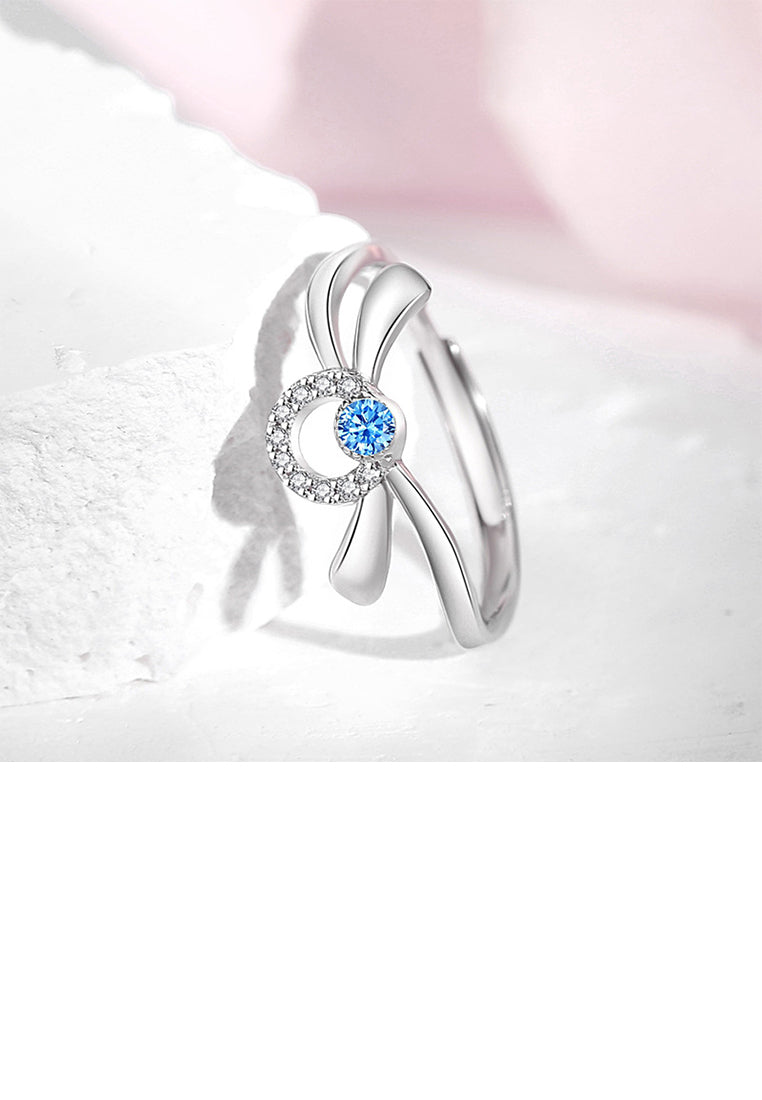 925 Sterling Silver Simple Sweet Ribbon Adjustable Ring with Cubic Zirconia - Luxurious Look