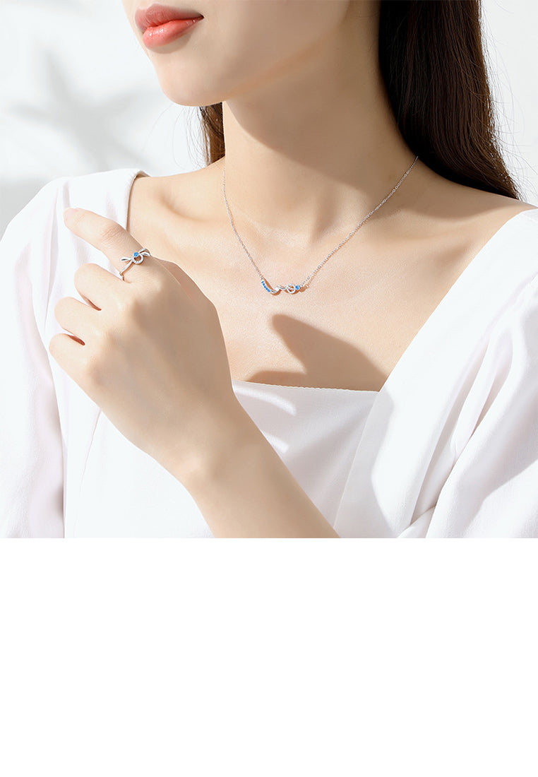 925 Sterling Silver Simple Sweet Ribbon Adjustable Ring with Cubic Zirconia - Luxurious Look