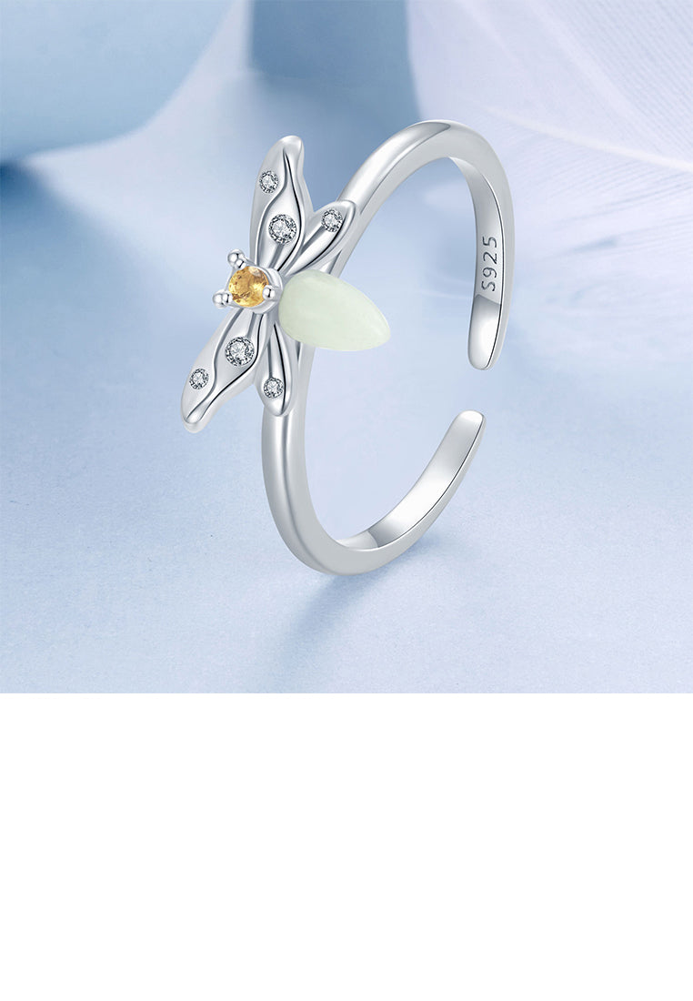 925 Sterling Silver Fashion Creative Bee Adjustable Open Ring with Cubic Zirconia - Luxurious Look
