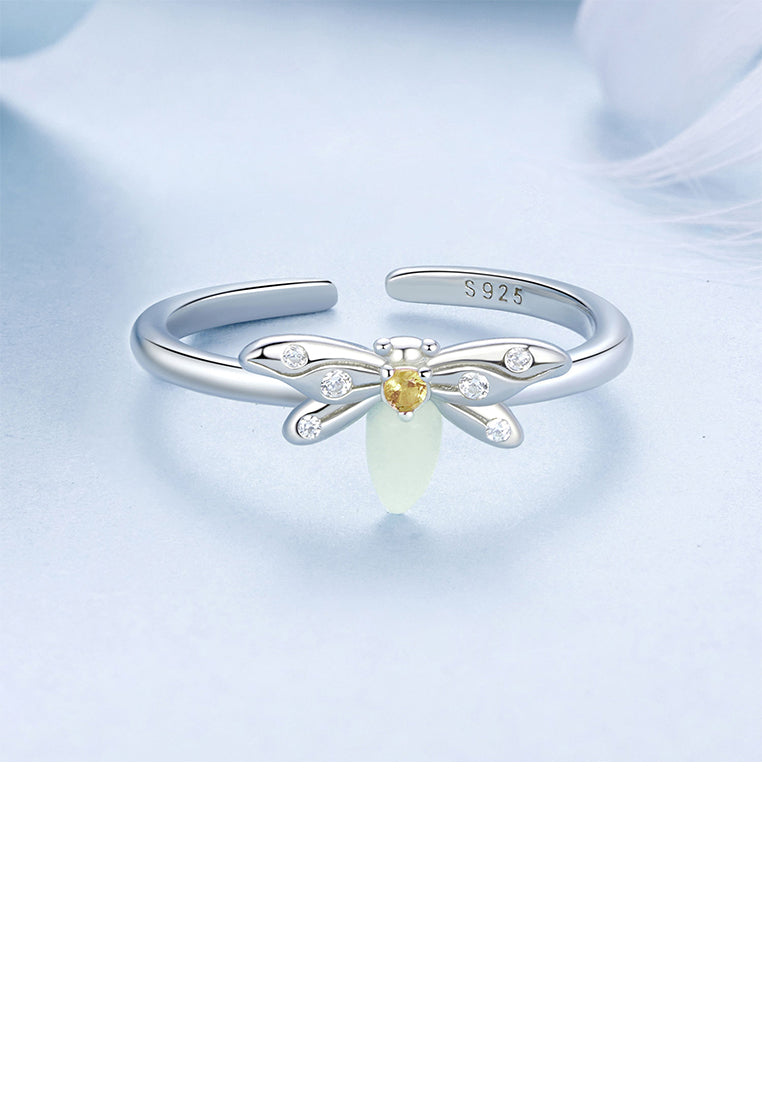 925 Sterling Silver Fashion Creative Bee Adjustable Open Ring with Cubic Zirconia - Luxurious Look