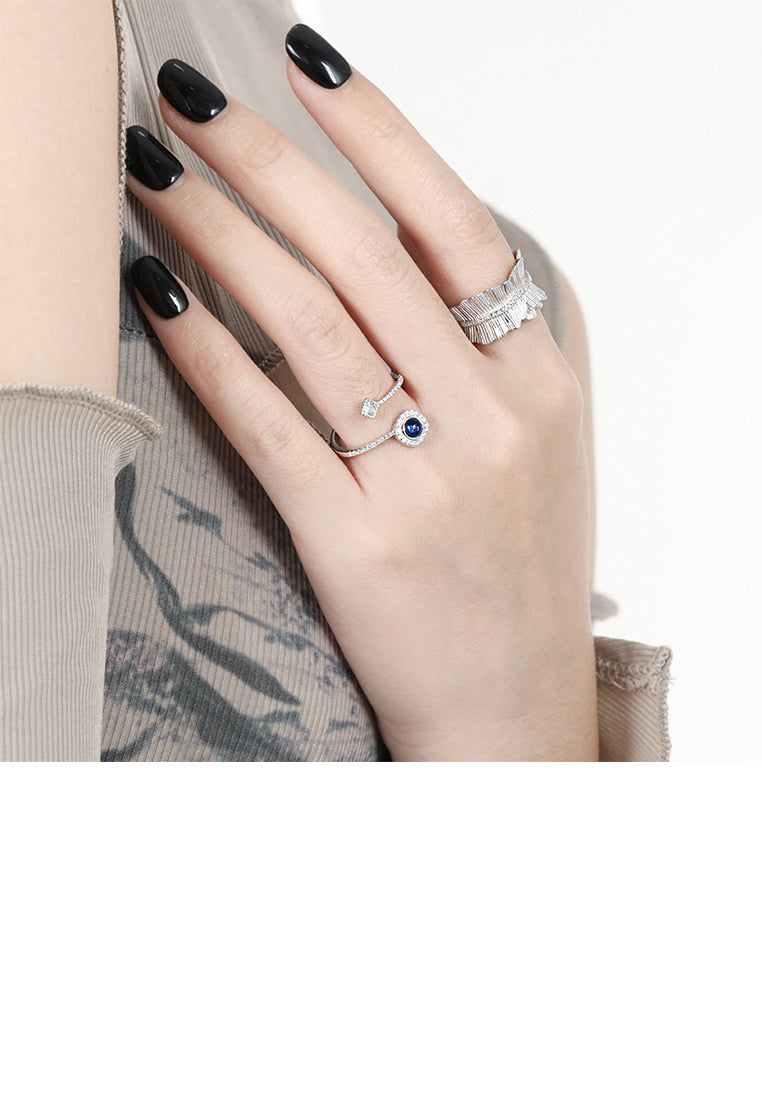 925 Sterling Silver Fashion and Personalized Geometric Rhombus Adjustable Open Ring with Cubic Zirconia - Luxurious Look
