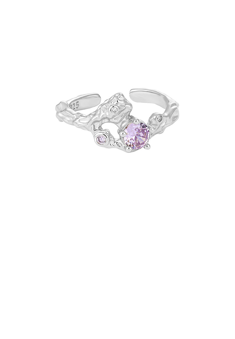 925 Sterling Silver Fashion Personality Irregular Texture Geometric Adjustable Open Ring with Cubic Zirconia - Luxurious Look