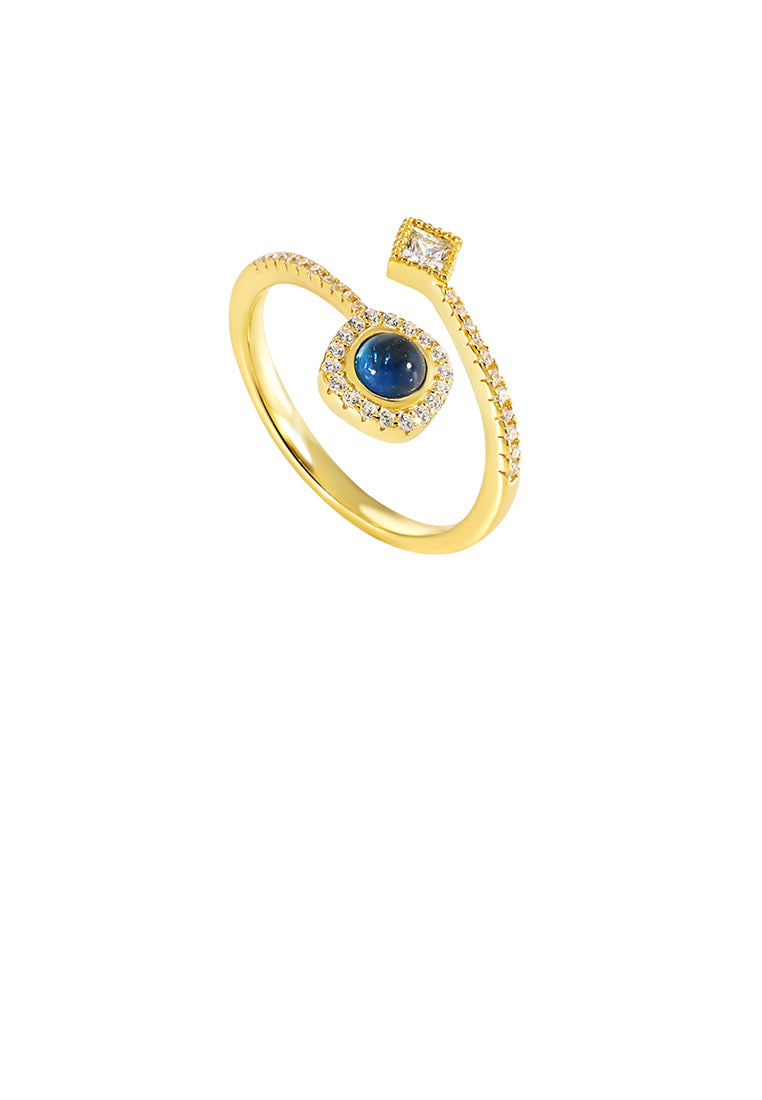 925 Sterling Silver Plated Gold Fashion and Personalized Geometric Rhombus Adjustable Open Ring with Cubic Zirconia - Luxurious Look