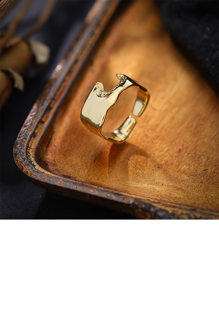925 Sterling Silver Plated Gold Simple Personality Irregular Geometric Adjustable Open Ring