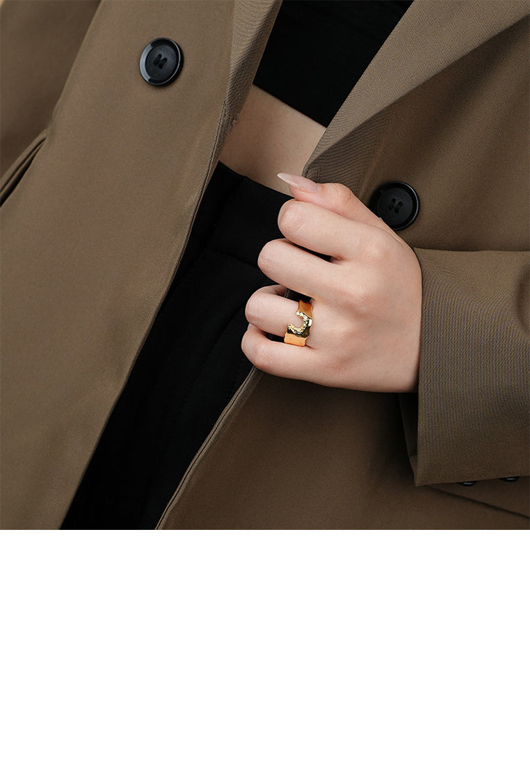 925 Sterling Silver Plated Gold Simple Personality Irregular Geometric Adjustable Open Ring