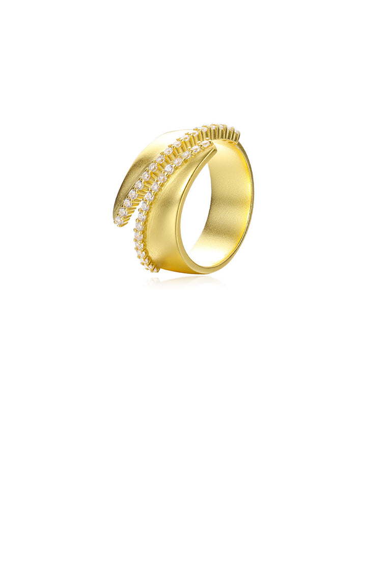925 Sterling Silver Plated Gold Fashion Personality Irregular Geometric Adjustable Open Ring with Cubic Zirconia - Luxurious Look